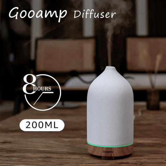 Gooamp Ceramic Essential Oil Diffuser 200ml Ultrasonic Aromatherapy Humidifier with LED Lights