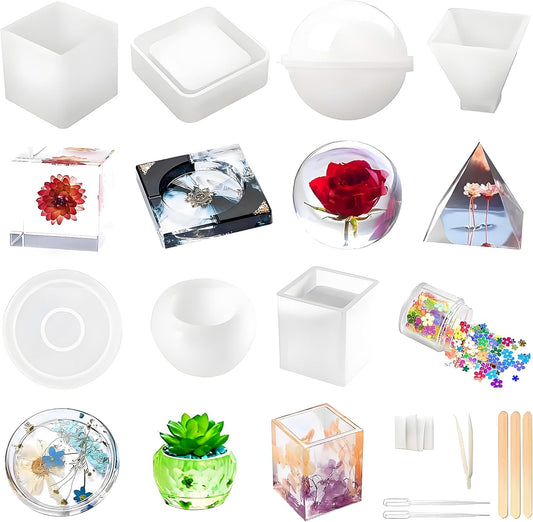 Resin Molds Silicone Kit 20pcs with Shapes and Tools for DIY Art