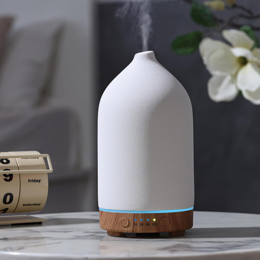 Gooamp Ceramic Essential Oil Diffuser 200ml Ultrasonic Aromatherapy Humidifier with LED Lights
