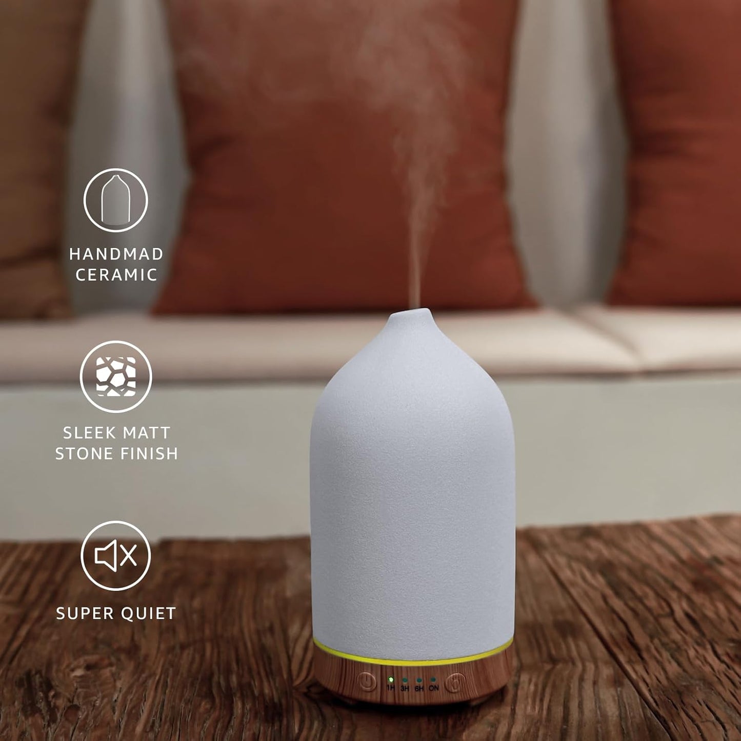 Gooamp Ceramic Essential Oil Diffuser 200ml Ultrasonic Aromatherapy Humidifier with LED Lights