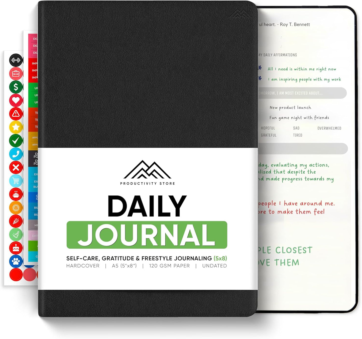 Best Daily Journal - Daily Gratitude and Manifestation Journal with Guided Prompts A5 Black