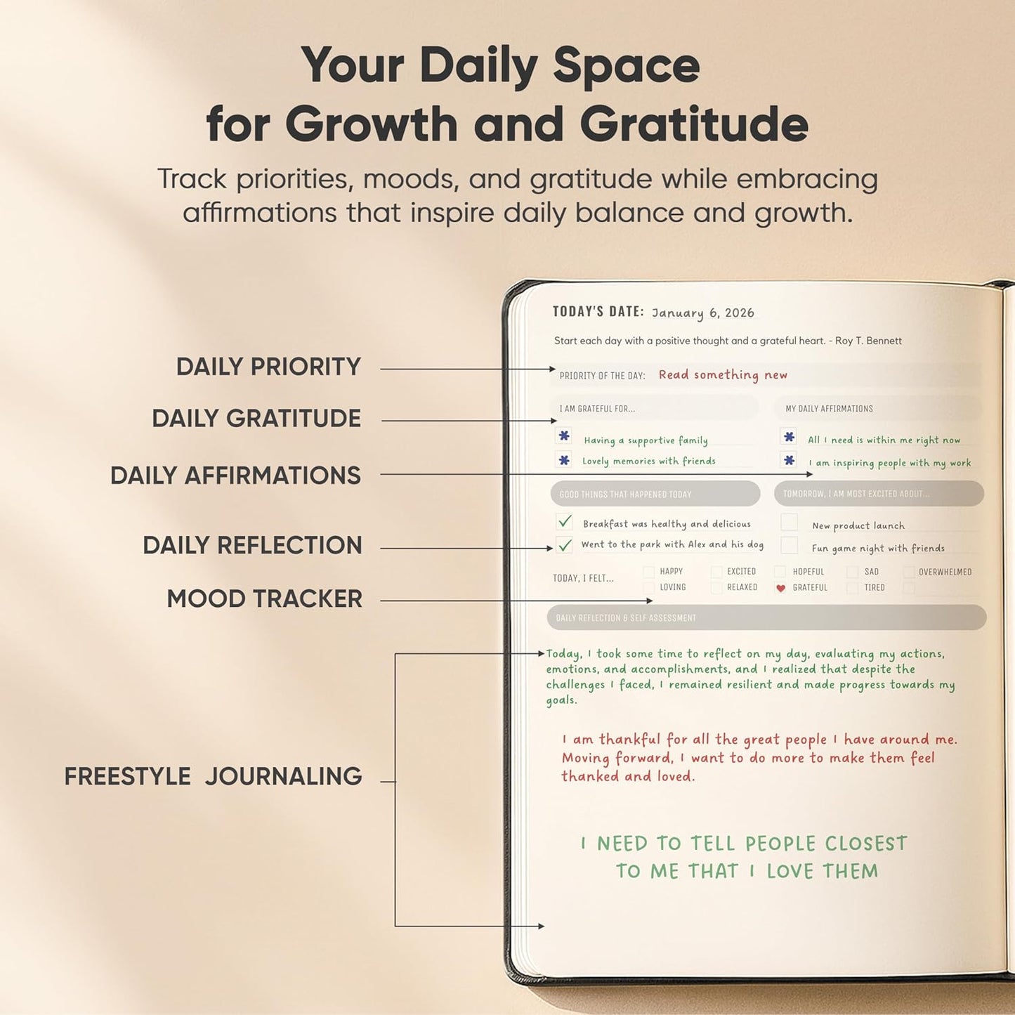 Best Daily Journal - Daily Gratitude and Manifestation Journal with Guided Prompts A5 Black