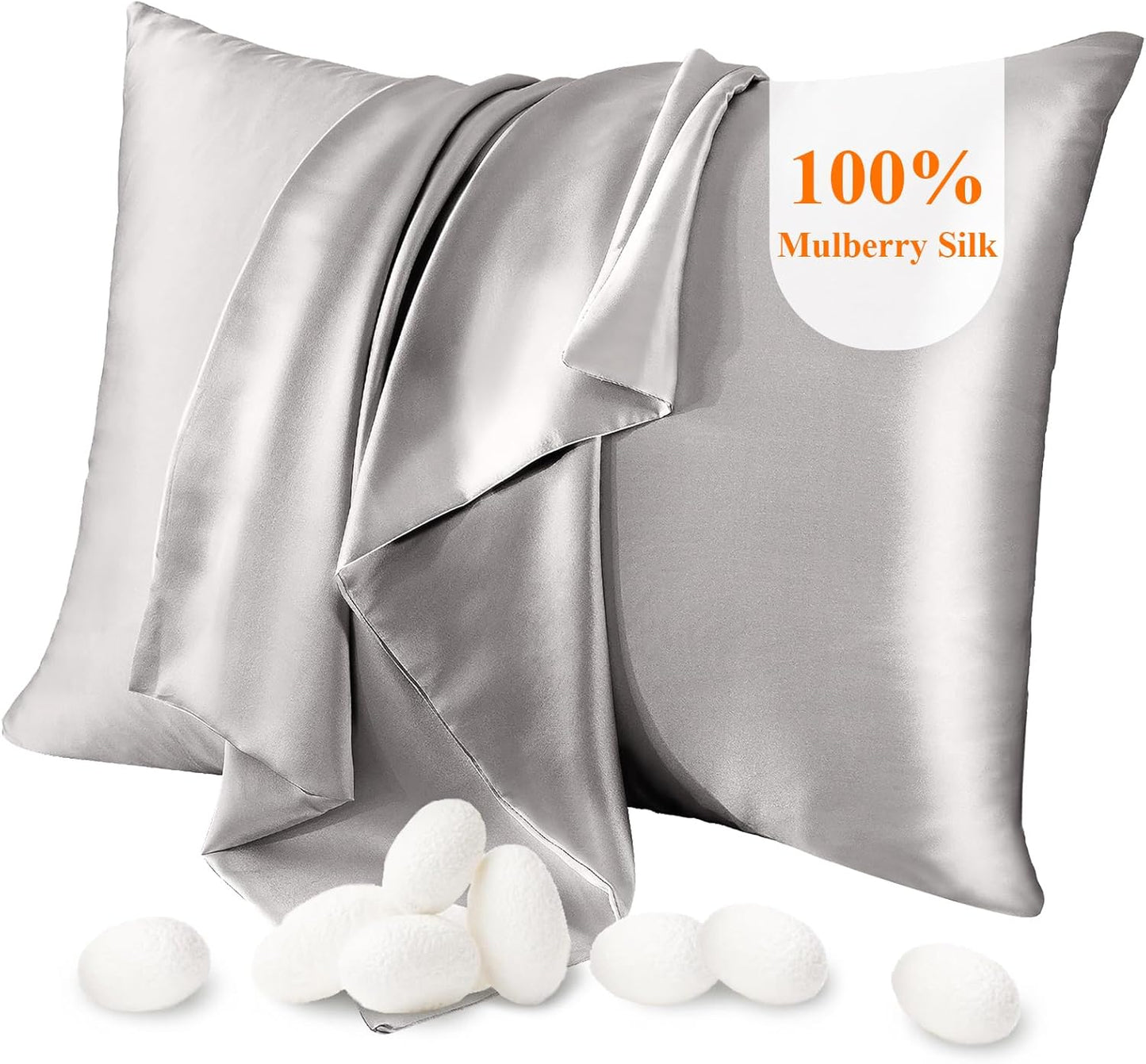 100% Mulberry Silk Pillowcase for Hair and Skin Grey Standard 20x26in