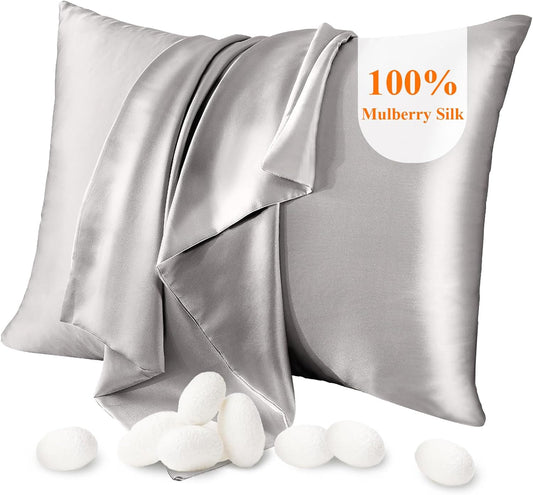 100% Mulberry Silk Pillowcase for Hair and Skin Grey Standard 20x26in