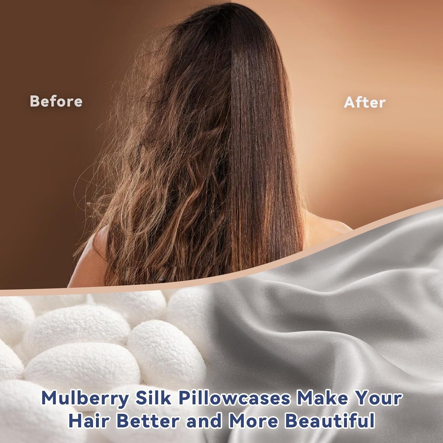 100% Mulberry Silk Pillowcase for Hair and Skin Grey Standard 20x26in