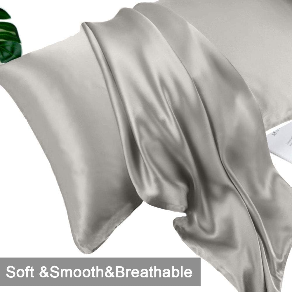 100% Mulberry Silk Pillowcase for Hair and Skin Grey Standard 20x26in