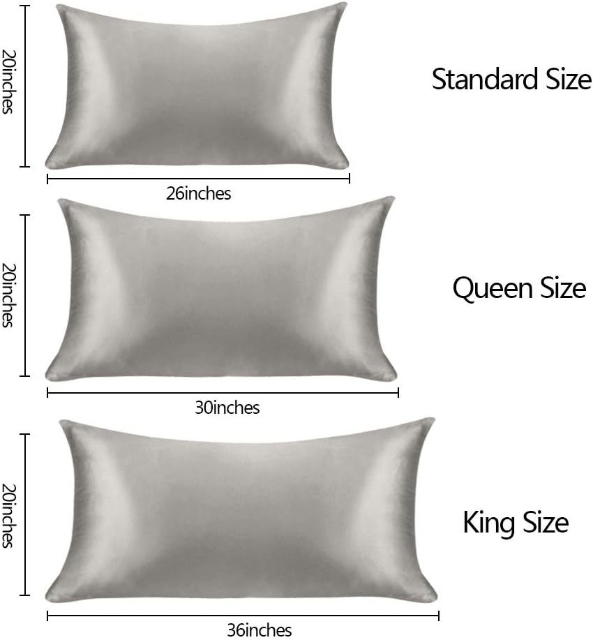 100% Mulberry Silk Pillowcase for Hair and Skin Grey Standard 20x26in
