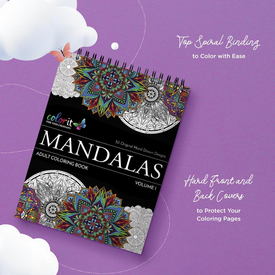 Mandala Coloring Book for Adults with Hardback Covers and Spiral Binding