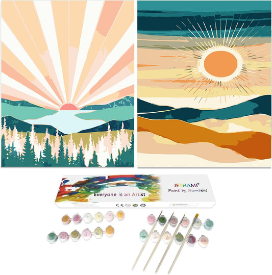 Jethami Paint by Numbers Kit for Adults 2 Pack Mountain Lake Sunset 16x20in