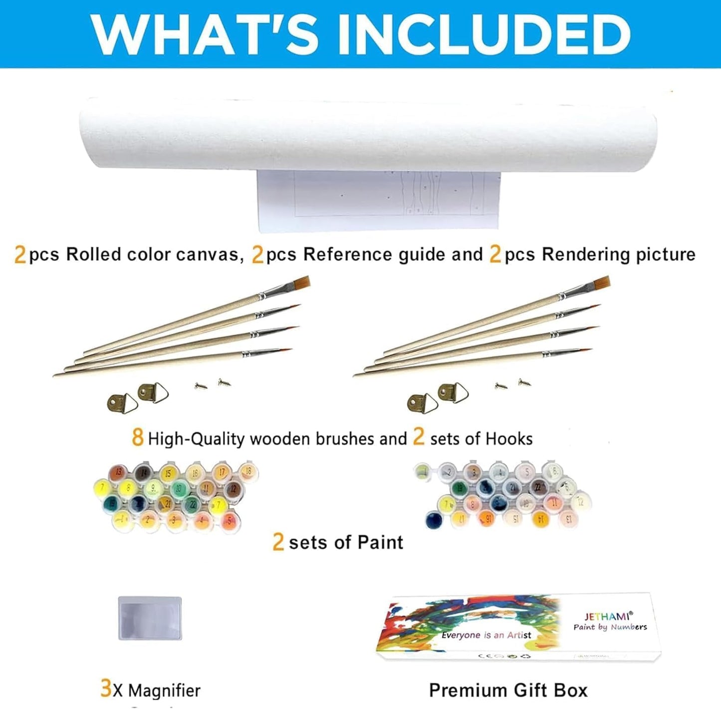 Jethami Paint by Numbers Kit for Adults 2 Pack Mountain Lake Sunset 16x20in