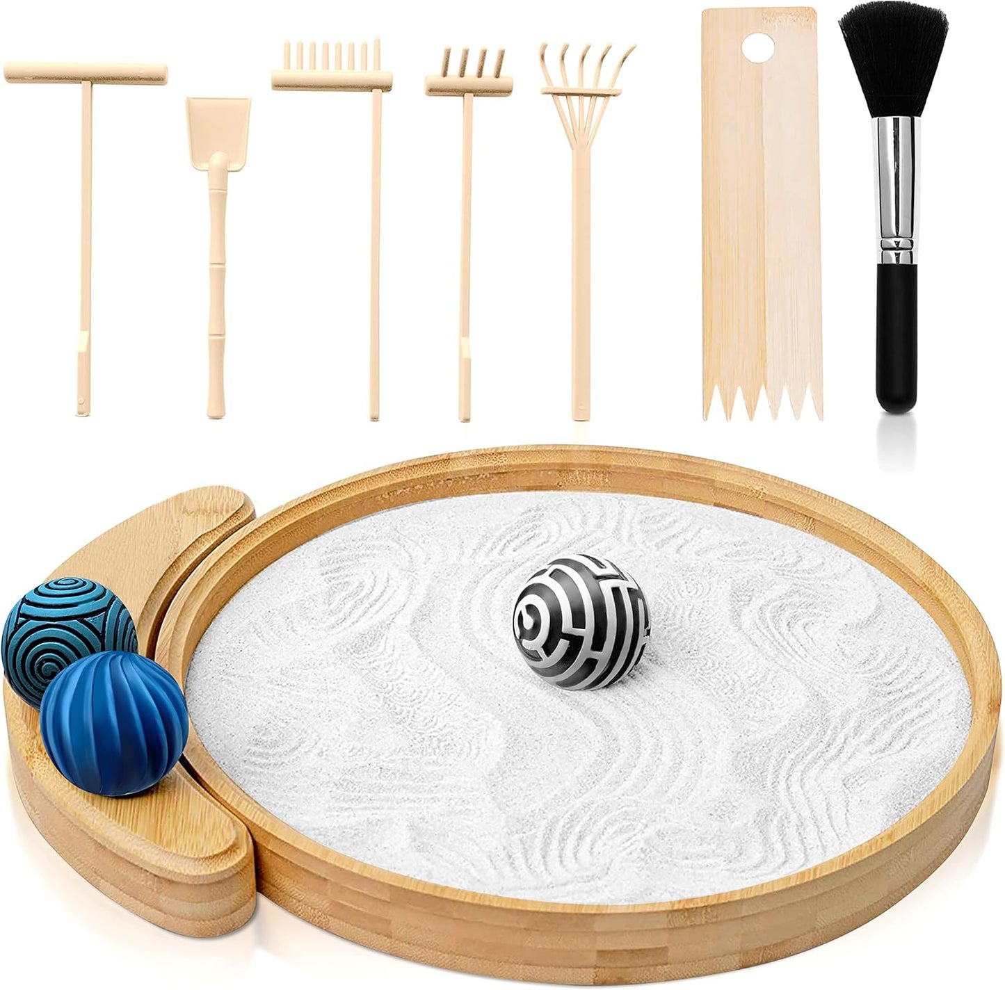 Japanese Zen Garden Kit for Desk with Bamboo Sand Tray and Accessories