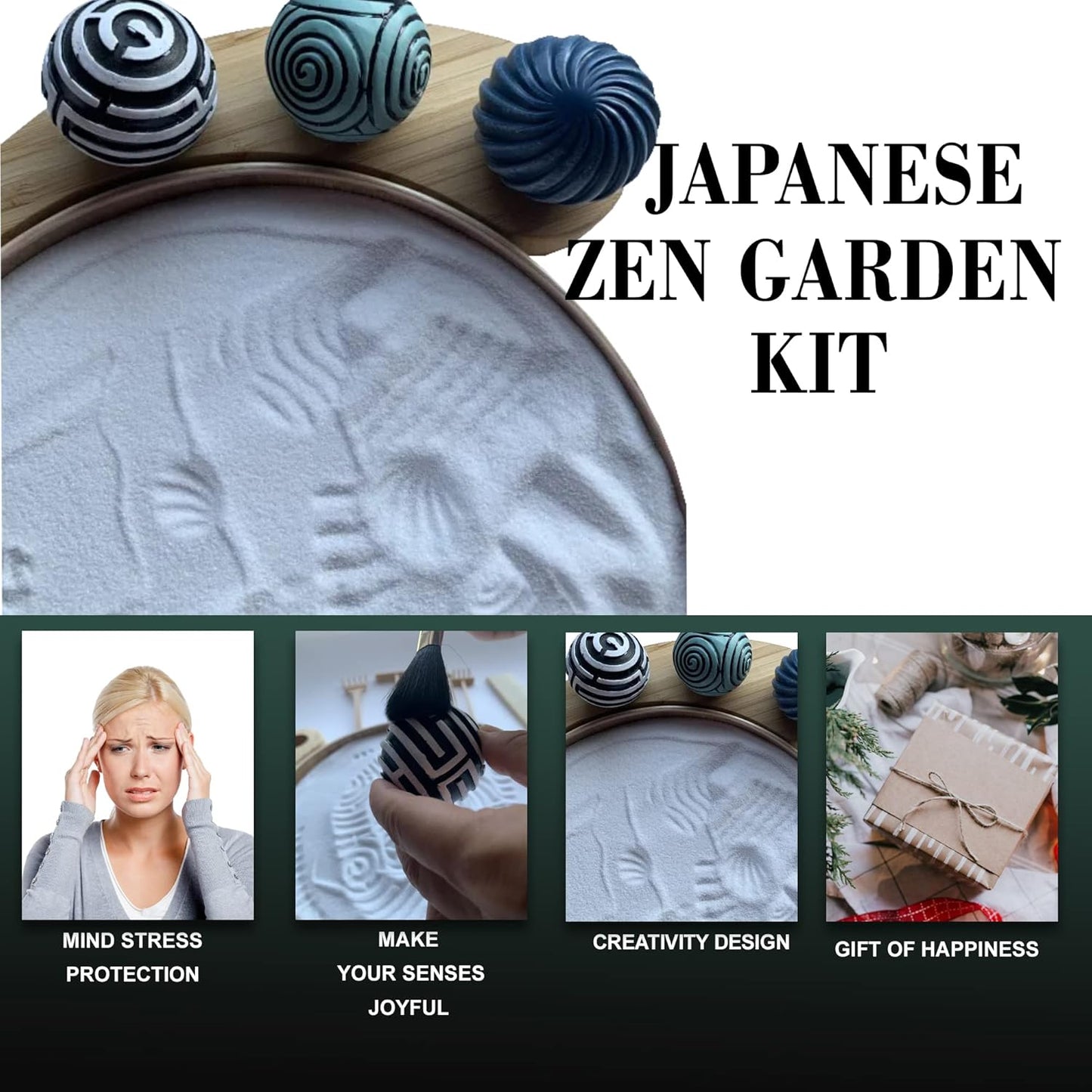 Japanese Zen Garden Kit for Desk with Bamboo Sand Tray and Accessories